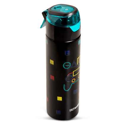 EAZY KIDS - Insulated Stainless Steel Water Bottle w/Spray -Gamer, 640ml Black