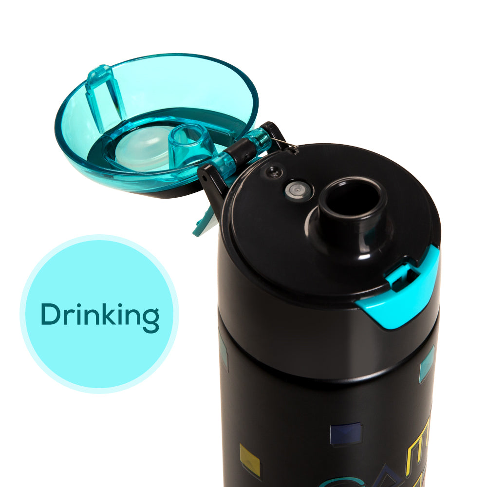 EAZY KIDS - Insulated Stainless Steel Water Bottle w/Spray -Gamer, 640ml Black
