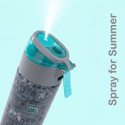 Eazy Kids - Insulated Stainless Steel Water Bottle w/Spray, Gaming 640ml - Grey