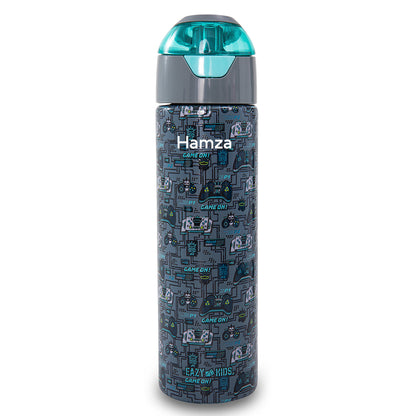 Eazy Kids Personalized - Insulated Stainless Steel Water Bottle w/Spray, Gaming 640ml - Grey