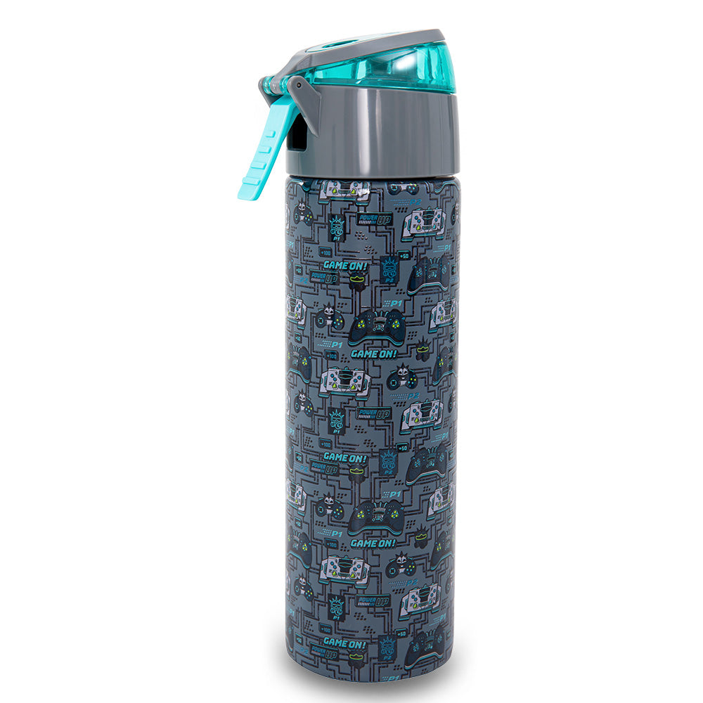 Eazy Kids Personalized - Insulated Stainless Steel Water Bottle w/Spray, Gaming 640ml - Grey