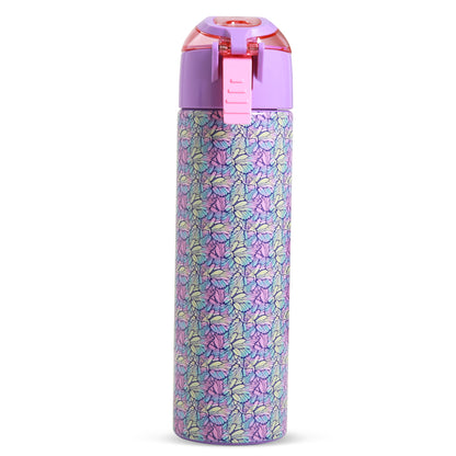 EAZY KIDS - Insulated Stainless Steel Water Bottle w/Spray -Butterfly, 640ml Purple