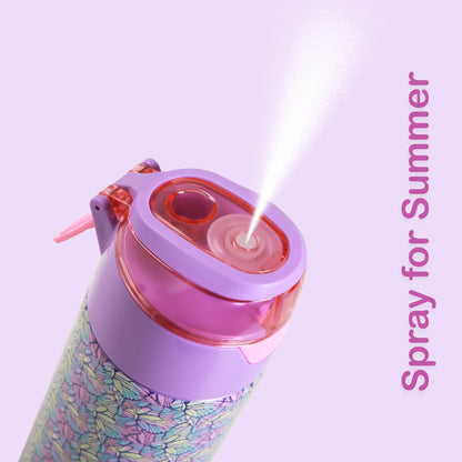 EAZY KIDS - Insulated Stainless Steel Water Bottle w/Spray -Butterfly, 640ml Purple