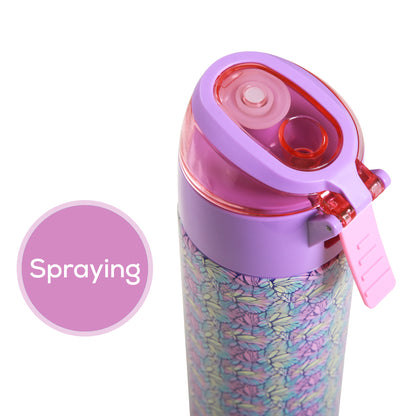 EAZY KIDS - Insulated Stainless Steel Water Bottle w/Spray -Butterfly, 640ml Purple
