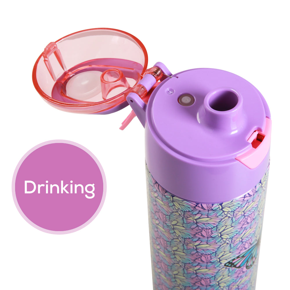 EAZY KIDS - Insulated Stainless Steel Water Bottle w/Spray -Butterfly, 640ml Purple