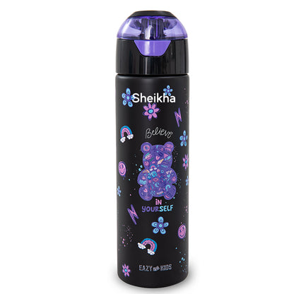 Eazy Kids Personalized - Insulated Stainless Steel Water Bottle w/Spray, Teddy 640ml - Black