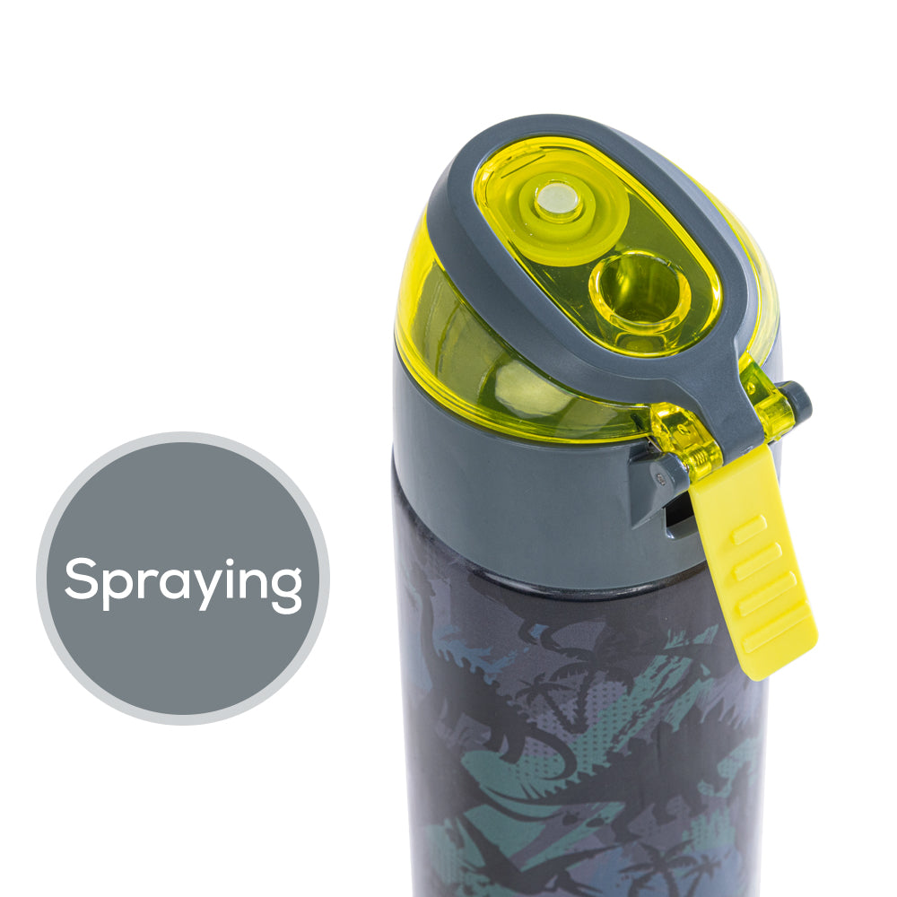 EAZY KIDS - Insulated Stainless Steel Water Bottle w/Spray -T-Rex, 640ml Green