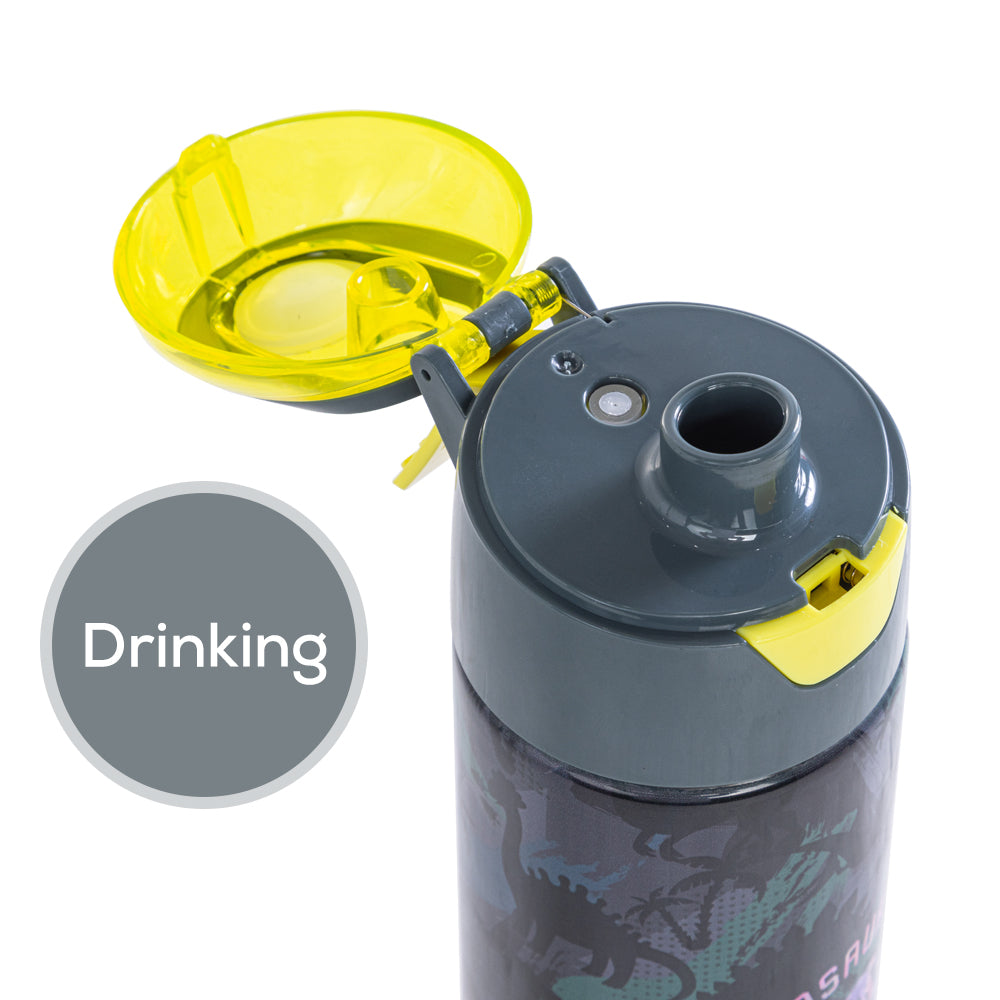 EAZY KIDS - Insulated Stainless Steel Water Bottle w/Spray -T-Rex, 640ml Green