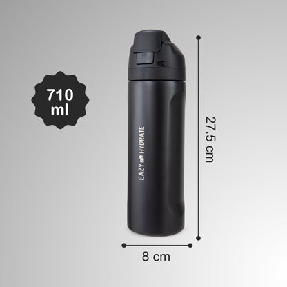 Eazy Kids Stainless Steel Water Bottle w/ Straw and Spout 710mL Black