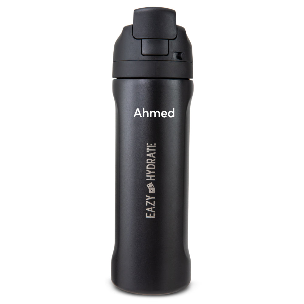 Eazy Kids Personalized Stainless Steel Water Bottle w/ Straw and Spout 710mL Black