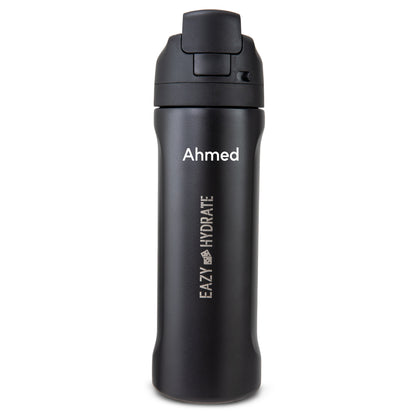 Eazy Kids Personalized Stainless Steel Water Bottle w/ Straw and Spout 710mL Black