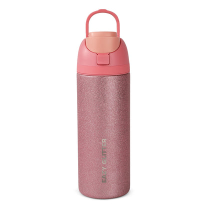 Eazy Kids Glitter Stainless Steel Water Bottle 720ml – Double Wall Insulated, Spout Lid, Leakproof - Pink