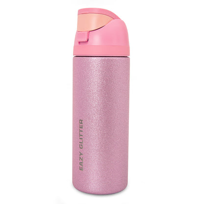 Eazy Kids Glitter Stainless Steel Water Bottle 720ml – Double Wall Insulated, Spout Lid, Leakproof - Pink