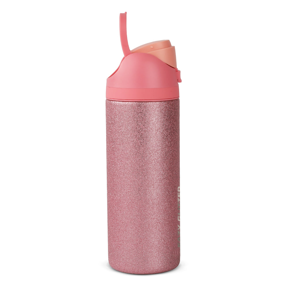 Eazy Kids Glitter Stainless Steel Water Bottle 720ml – Double Wall Insulated, Spout Lid, Leakproof - Pink