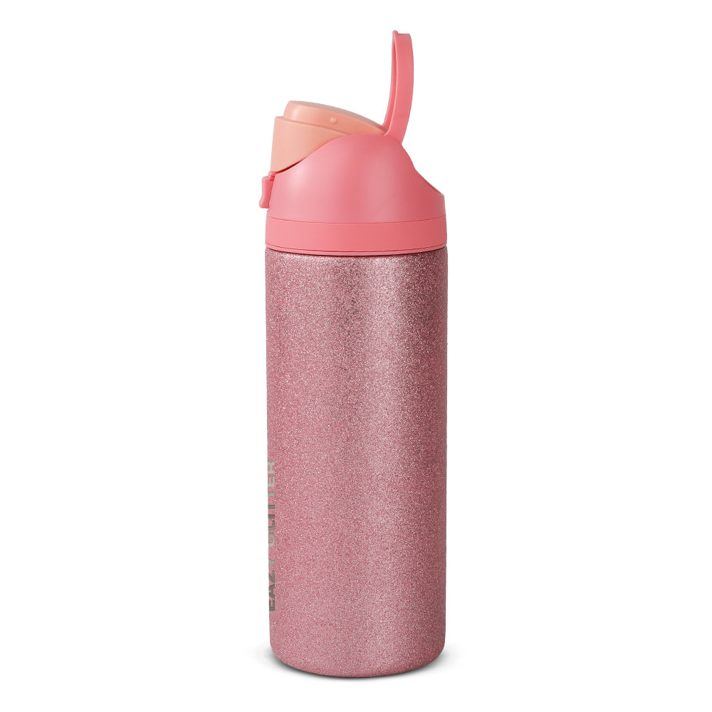 Eazy Kids Glitter Stainless Steel Water Bottle 720ml – Double Wall Insulated, Spout Lid, Leakproof - Pink