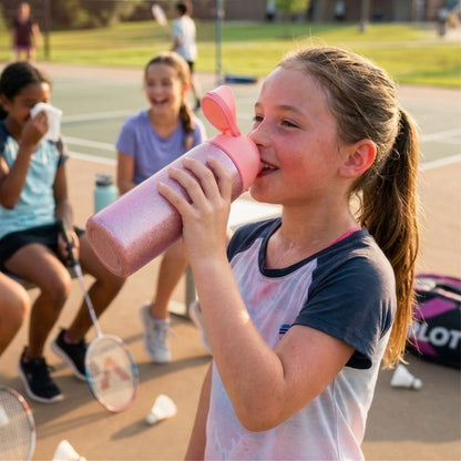 Eazy Kids Glitter Stainless Steel Water Bottle 720ml – Double Wall Insulated, Spout Lid, Leakproof - Pink