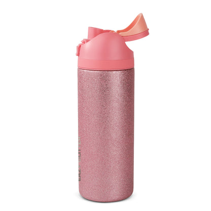 Eazy Kids Glitter Stainless Steel Water Bottle 720ml – Double Wall Insulated, Spout Lid, Leakproof - Pink