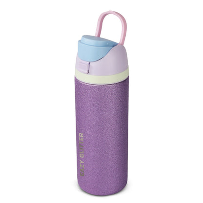 Eazy Kids Glitter Stainless Steel Water Bottle 720ml – Double Wall Insulated, Spout Lid, Leakproof - Purple