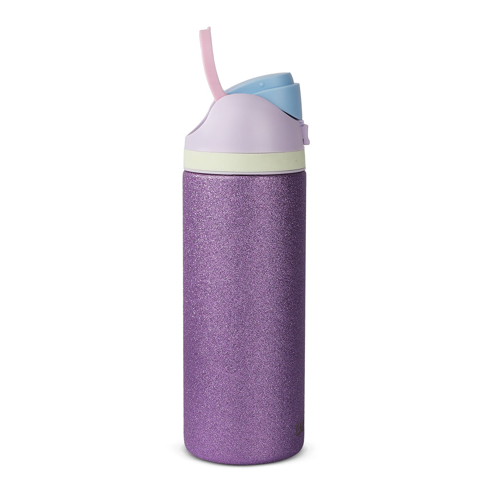 Eazy Kids Glitter Stainless Steel Water Bottle 720ml – Double Wall Insulated, Spout Lid, Leakproof - Purple