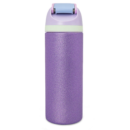 Eazy Kids Glitter Stainless Steel Water Bottle 720ml – Double Wall Insulated, Spout Lid, Leakproof - Purple
