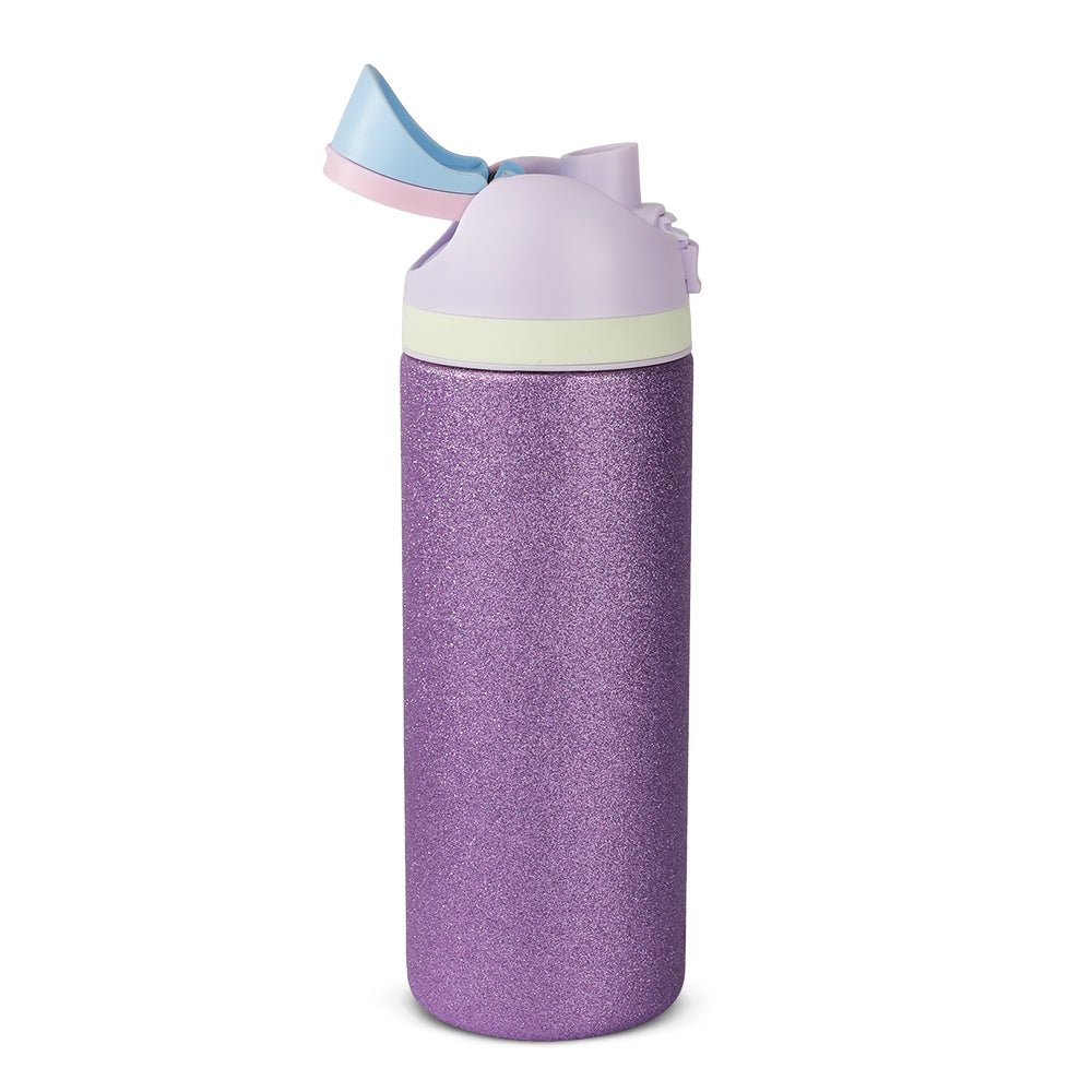 Eazy Kids Glitter Stainless Steel Water Bottle 720ml – Double Wall Insulated, Spout Lid, Leakproof - Purple