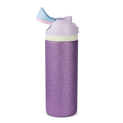 Eazy Kids Glitter Stainless Steel Water Bottle 720ml – Double Wall Insulated, Spout Lid, Leakproof - Purple
