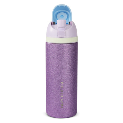 Eazy Kids Glitter Stainless Steel Water Bottle 720ml – Double Wall Insulated, Spout Lid, Leakproof - Purple