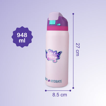 Eazy Kids Stainless Steel Water Bottle Bling w/ Straw and Spout 948 mL Girl Power Bling