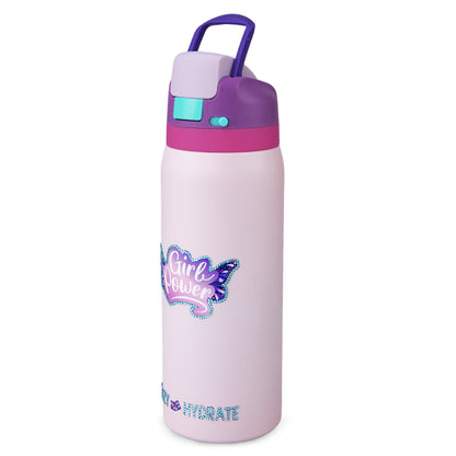 Eazy Kids Stainless Steel Water Bottle Bling w/ Straw and Spout 948 mL Girl Power Bling