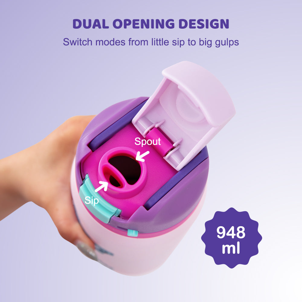 Eazy Kids Personalized Stainless Steel Water Bottle Bling w/ Straw and Spout 948 mL Girl Power Bling