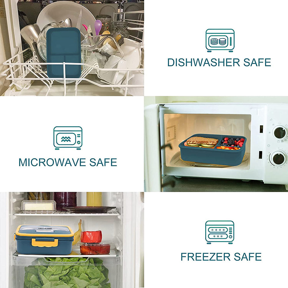 EAZY KIDS Wheat Straw Leakproof Eco - Friendly Bento Lunch Box - Blue (1500ml)