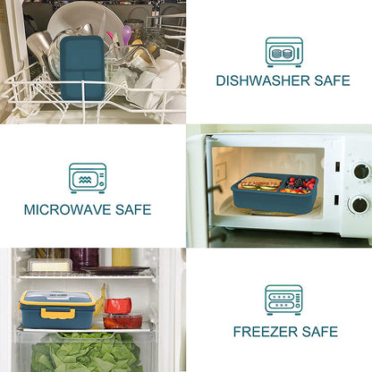 EAZY KIDS Wheat Straw Leakproof Eco - Friendly Bento Lunch Box - Blue (1500ml)