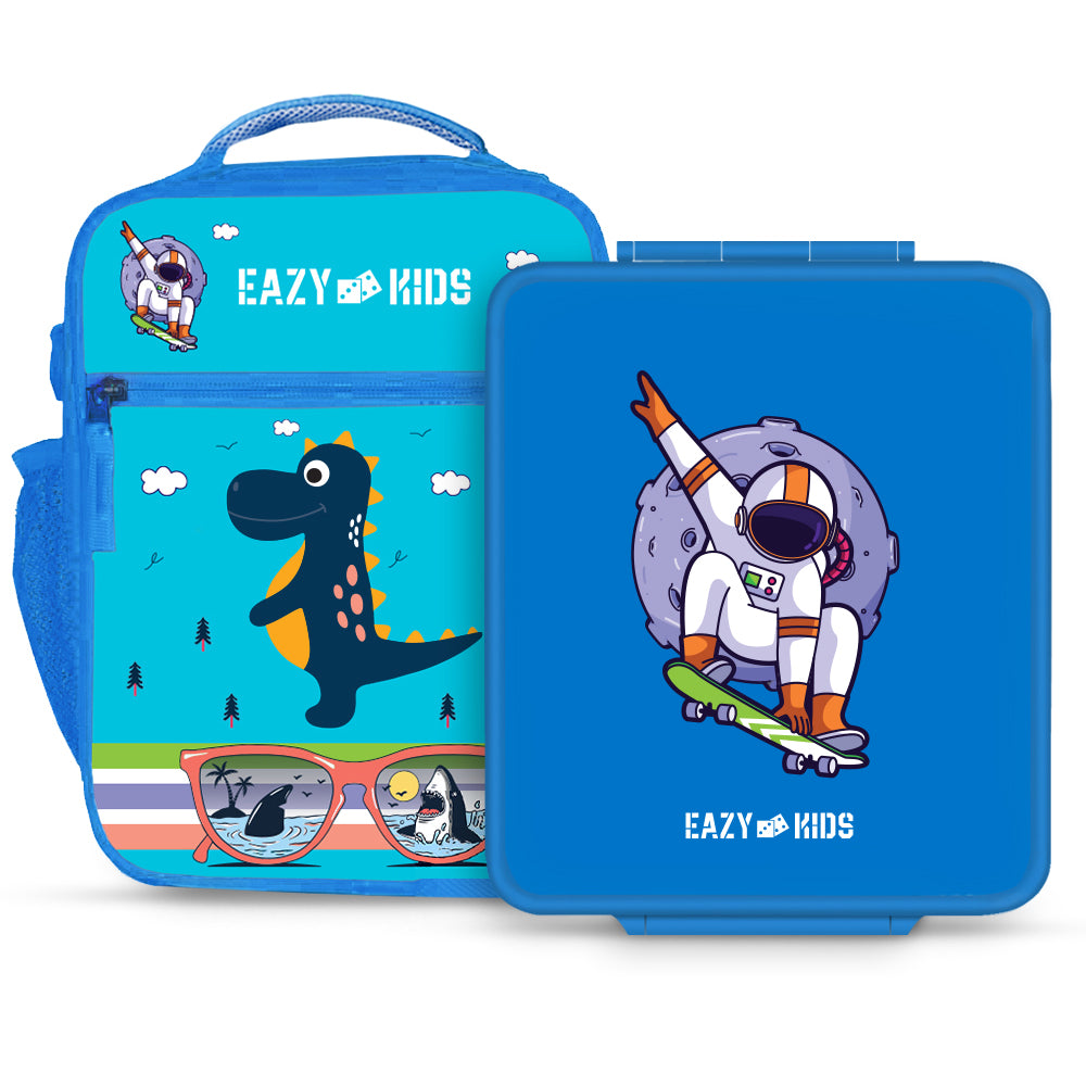 EAZY KIDS Bento Boxes wt Insulated Lunch Bag Combo - Baby Astronaut Blue