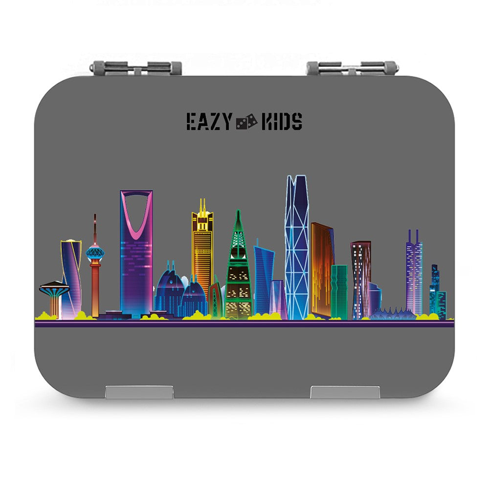 EAZY KIDS Bento Boxes wt Insulated Lunch Bag Combo - Love Riyadh Grey