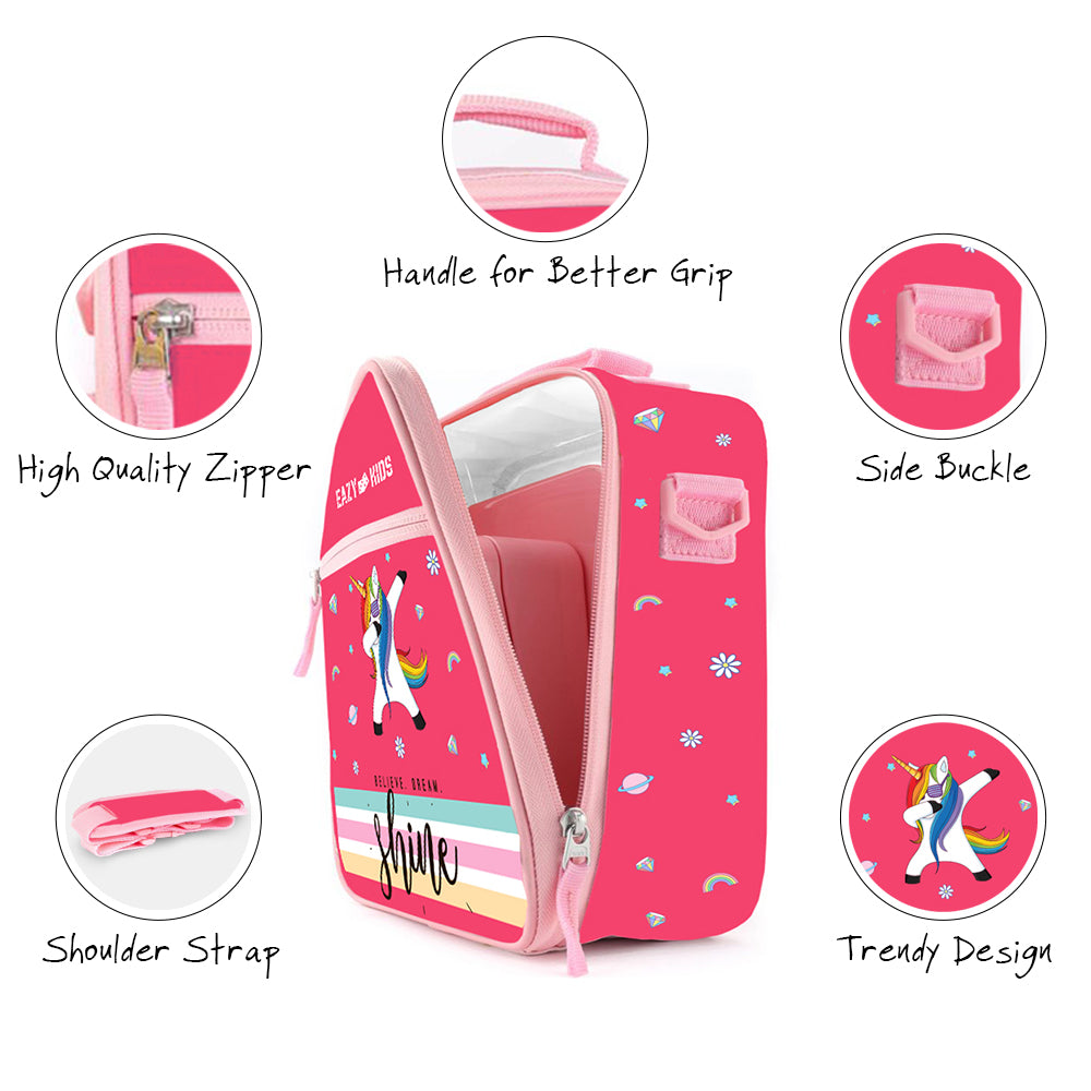 EAZY KIDS Bento Boxes wt Insulated Lunch Bag Combo - Unicorn Pink