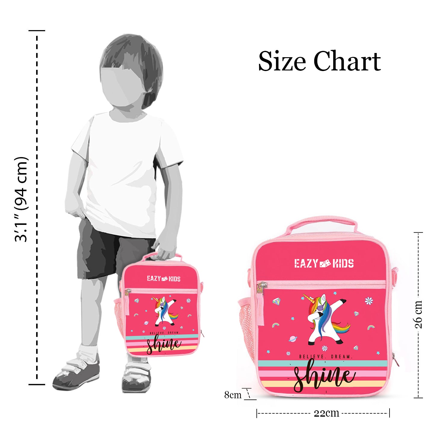 EAZY KIDS Bento Boxes wt Insulated Lunch Bag Combo - Unicorn Pink
