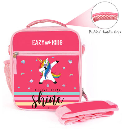 EAZY KIDS Bento Boxes wt Insulated Lunch Bag Combo - Unicorn Pink