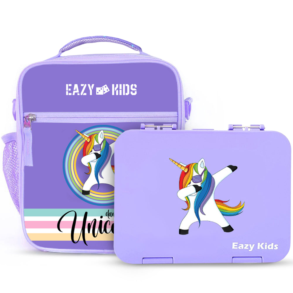 EAZY KIDS Bento Boxes wt Insulated Lunch Bag Combo - Unicorn Purple