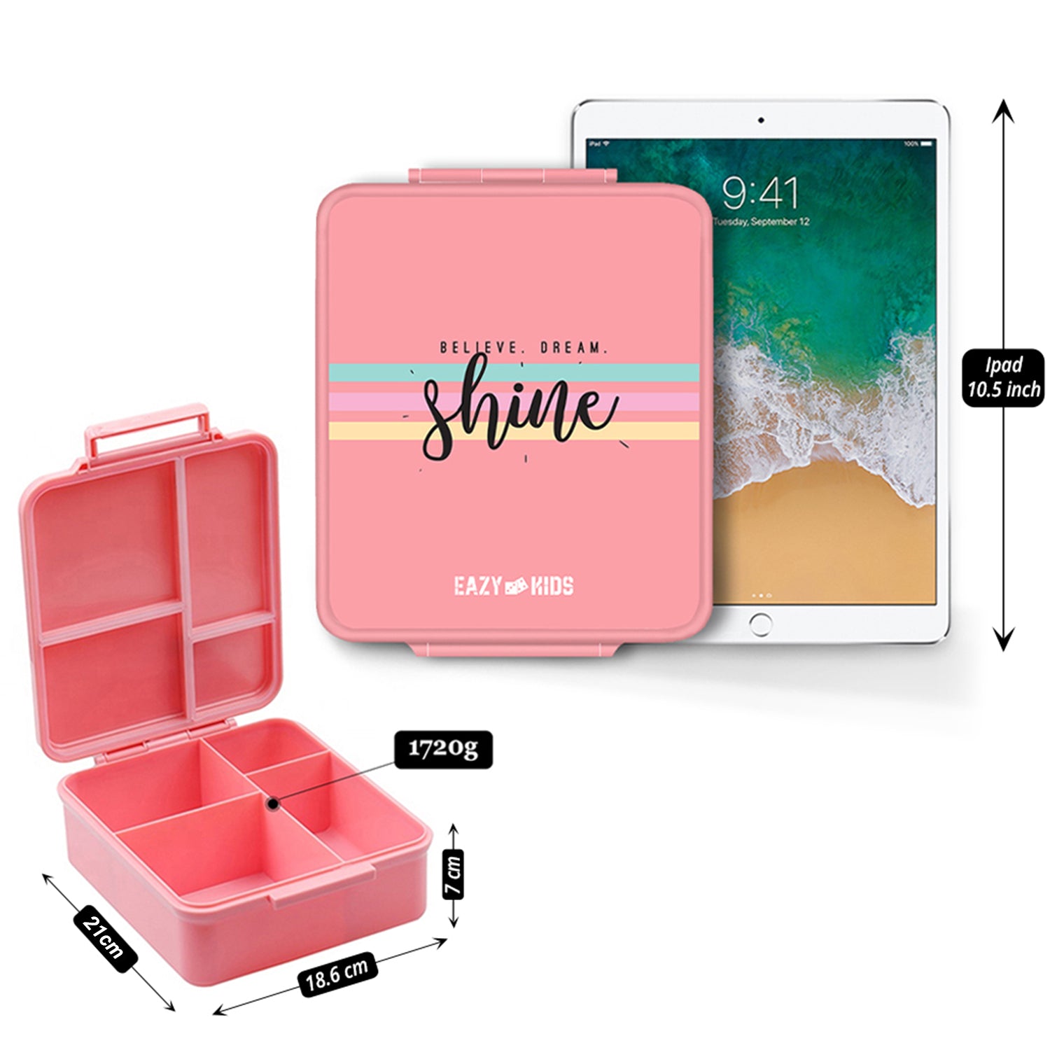 EAZY KIDS Bento Boxes wt Insulated Lunch Bag combo - Shine Unicorn Pink