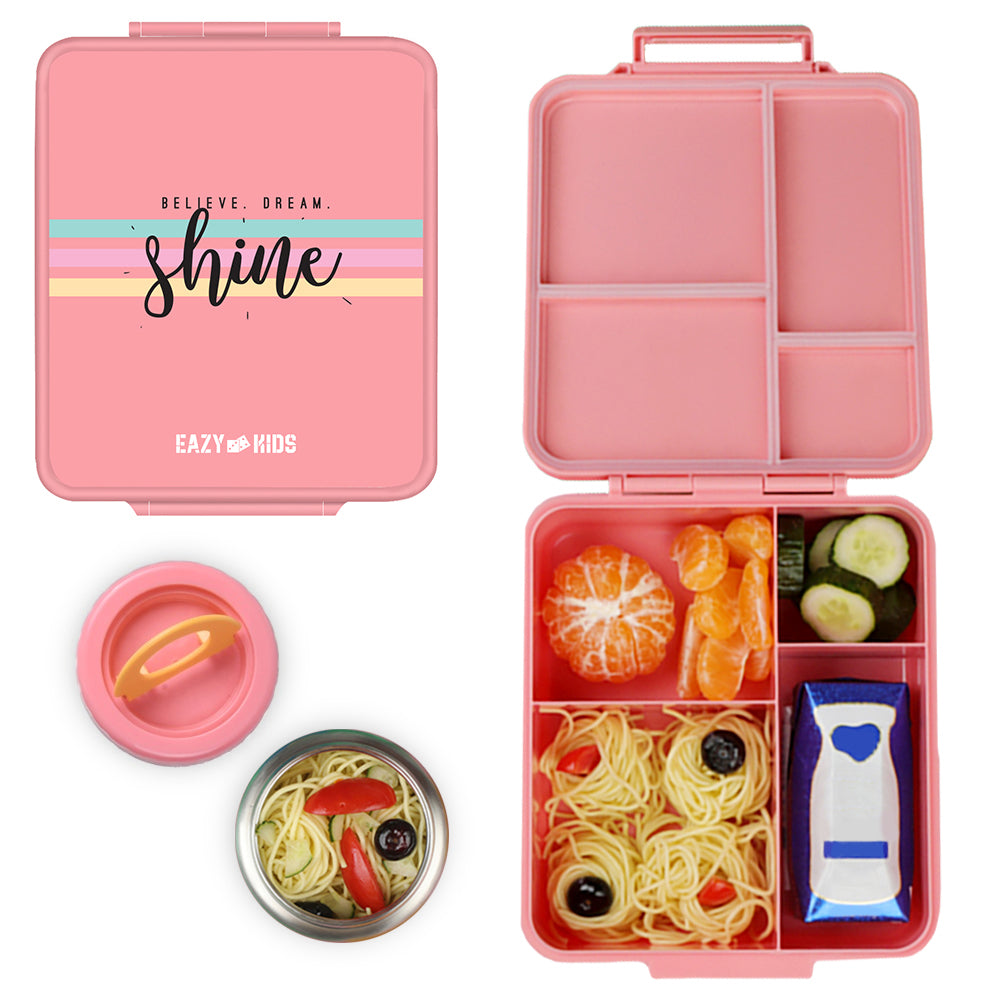 EAZY KIDS Bento Boxes wt Insulated Lunch Bag combo - Shine Unicorn Pink
