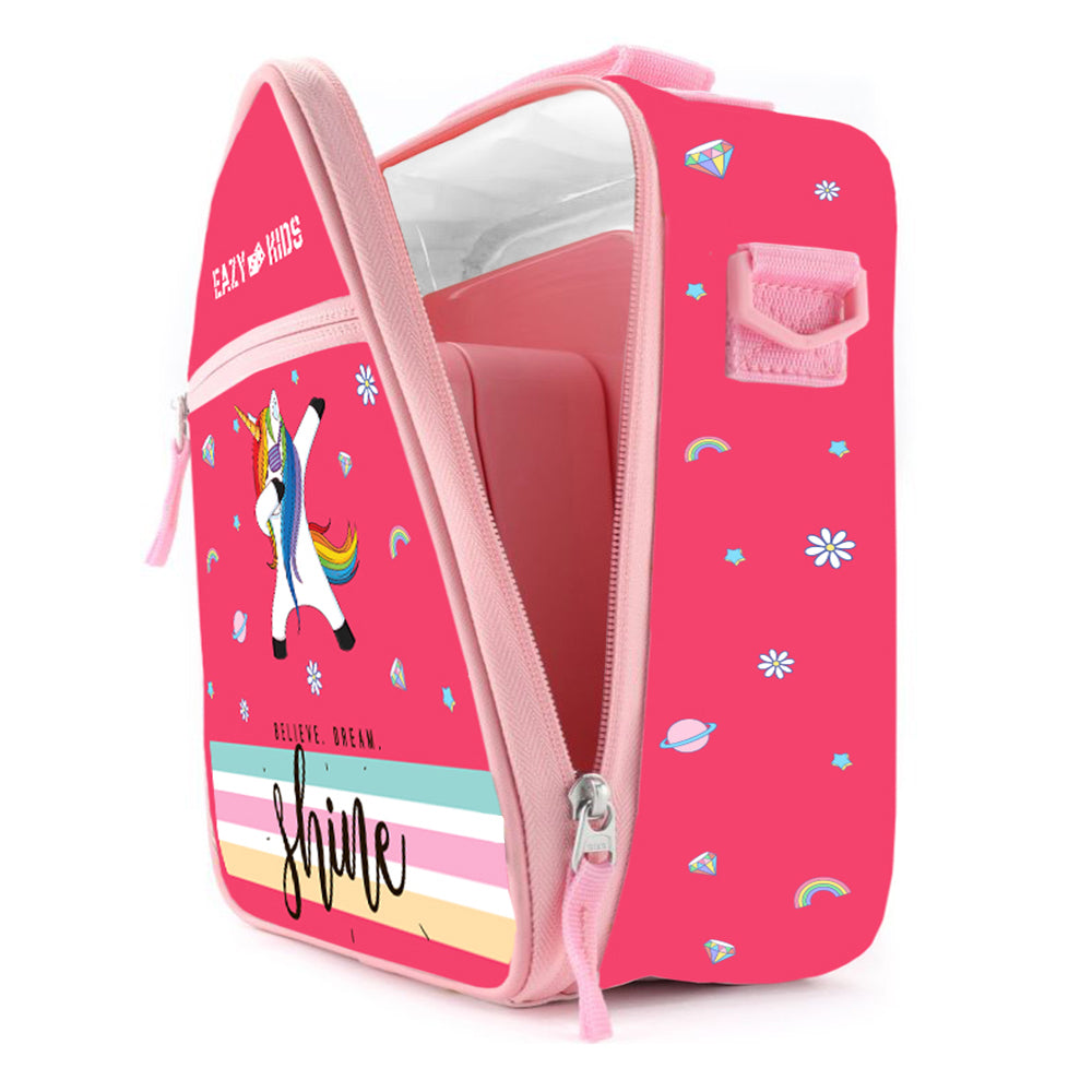 EAZY KIDS Bento Boxes wt Insulated Lunch Bag combo - Shine Unicorn Pink