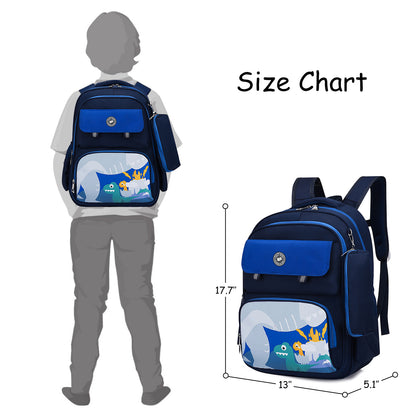 EAZY KIDS Dino School Bag w/t Pencil Case - Dark Blue
