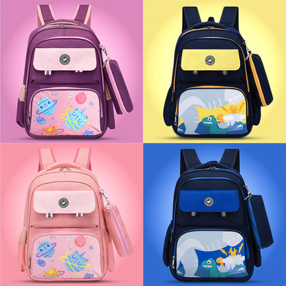 EAZY KIDS Dino School Bag w/t Pencil Case - Dark Blue