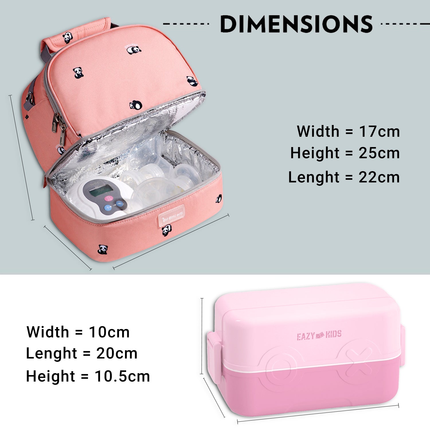 EAZY KIDS Lunch box and Lunch bag Set - Pink