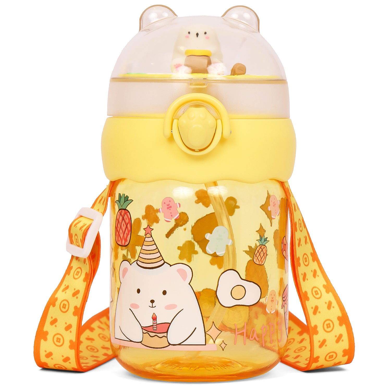 EAZY KIDS Water Bottle 580ml wt straw - Yellow