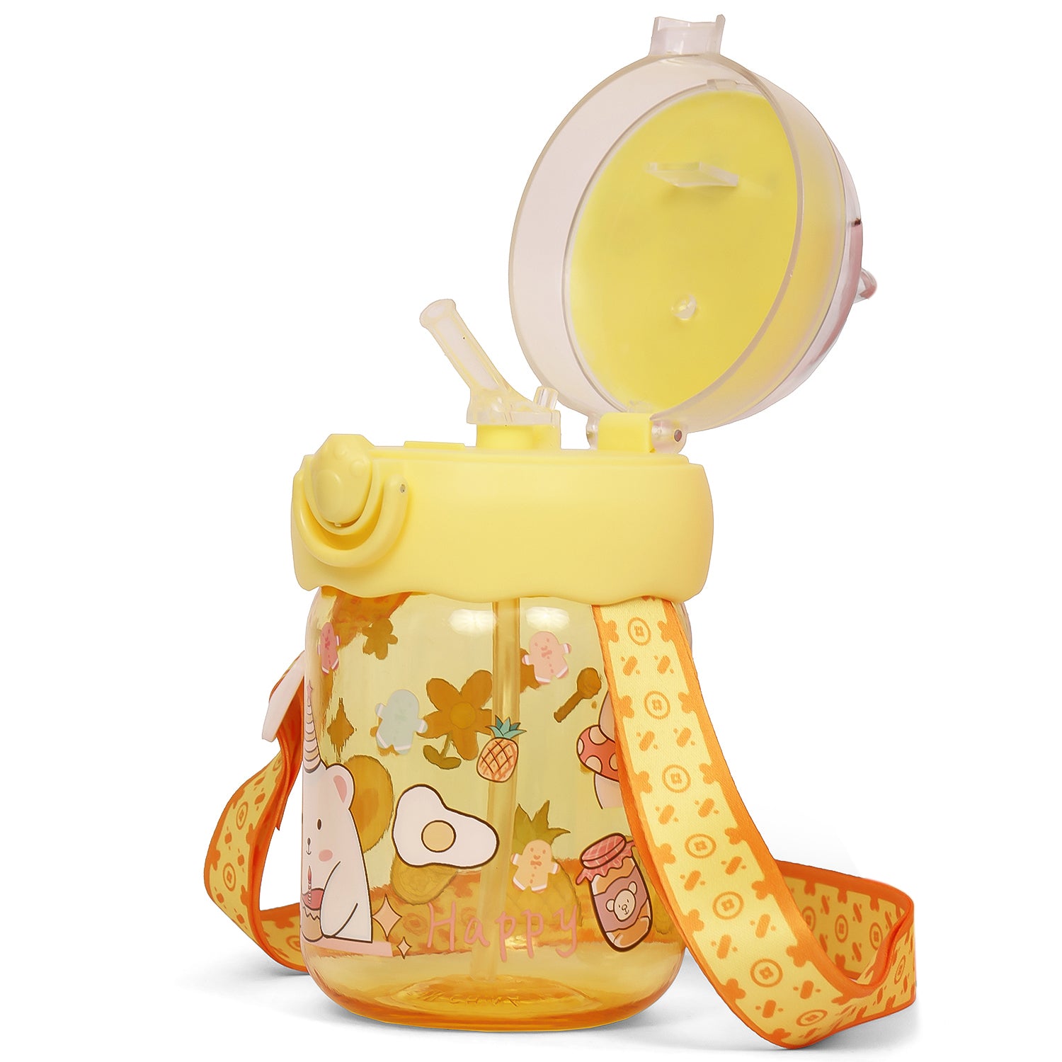 EAZY KIDS Water Bottle 580ml wt straw - Yellow
