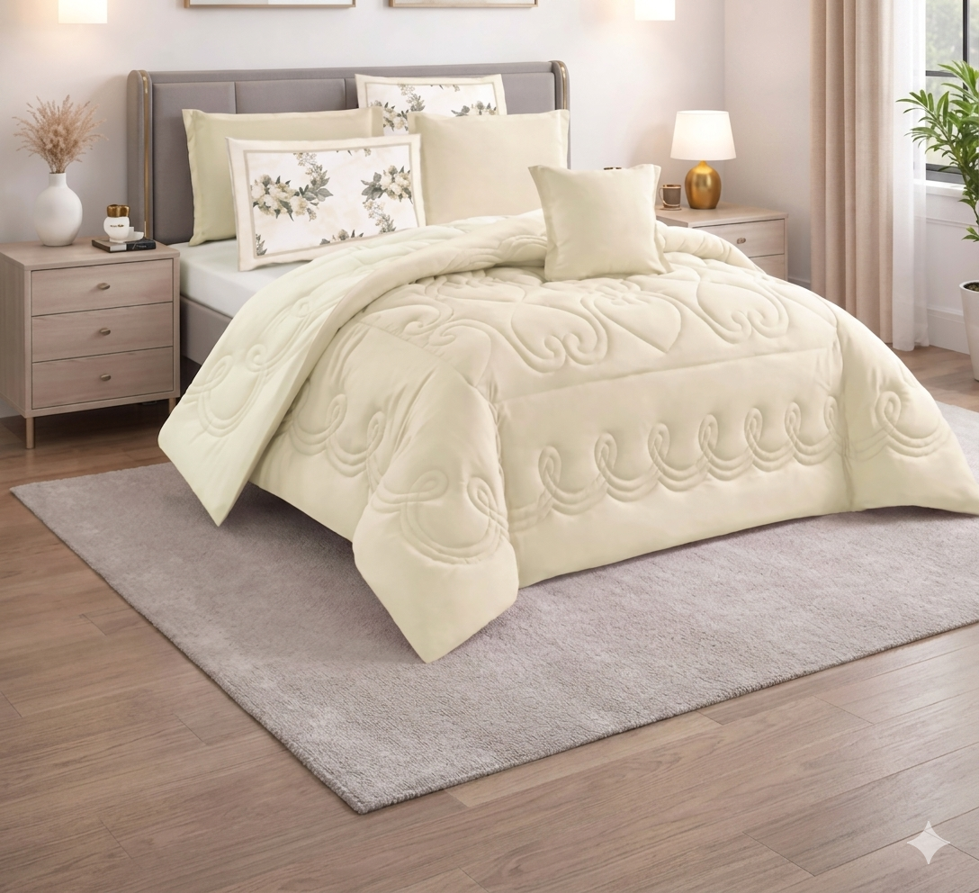 Oryzaa Living-Pure Elegance 4pcs Queen size Comfort Set-Off White