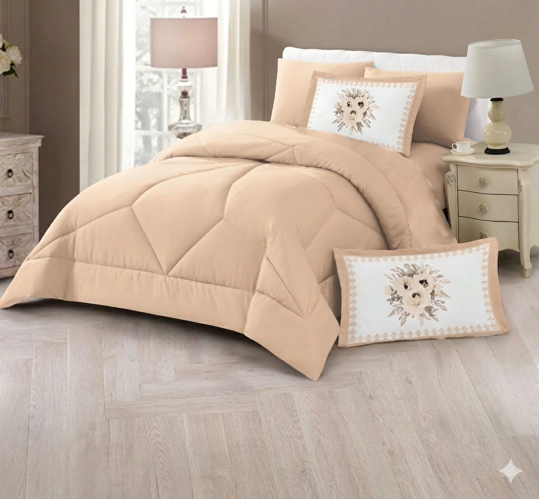Oryzaa Living -Ultra Soft Luxury 6pcs King size Comfort Set-Beige