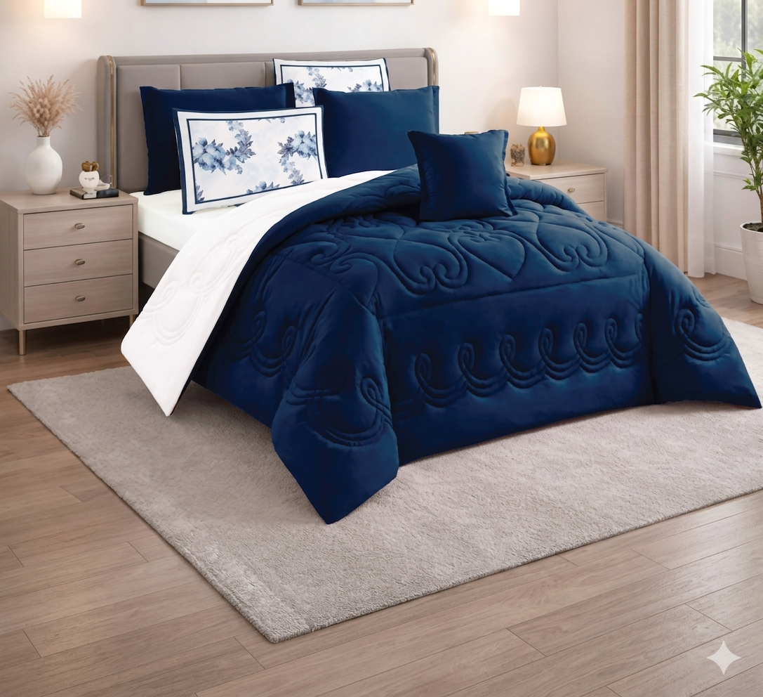 Oryzaa Living-Pure Elegance 4pcs Queen size  Comfort Set-Navy Blue
