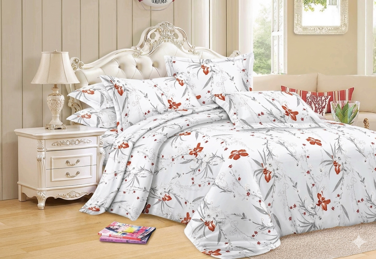 Oryzaa Living -Dream Nest Collection Blossom Touch Premium 4pcs King Size comforter Set-White